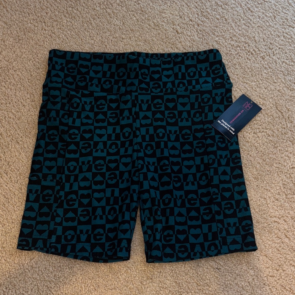 No Boundaries Teal and Black Love Print Shorts